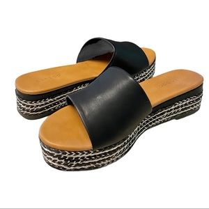 Bamboo Black Open Toe Platform Espadrille Wedge Slides